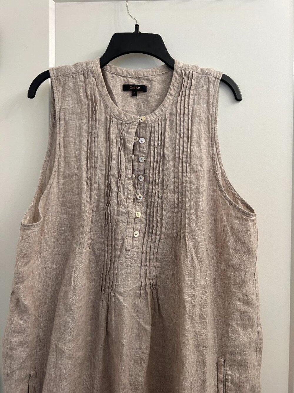 Quince Beige Linen Pintuck Sleeveless Top – Size XL